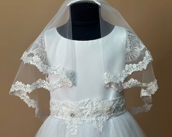Communion dress with veil. First Communion dress,Holly Communion dress and veil.