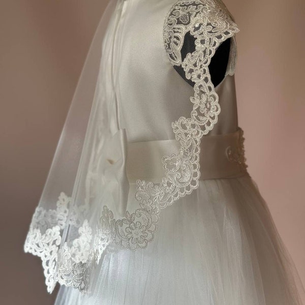 Communion Mantilla,First Communion Veil, Lace Communion Veil,Mantilla with Lace