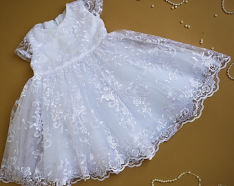 Lace Christening Dress: Cotton Lined Baptism Gown