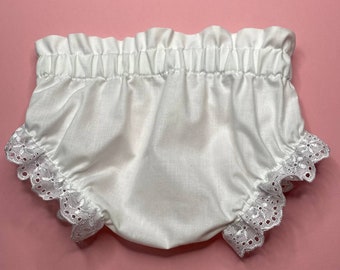 Weiß Baumwolle Baby Bloomers: Spitzen Überzieher