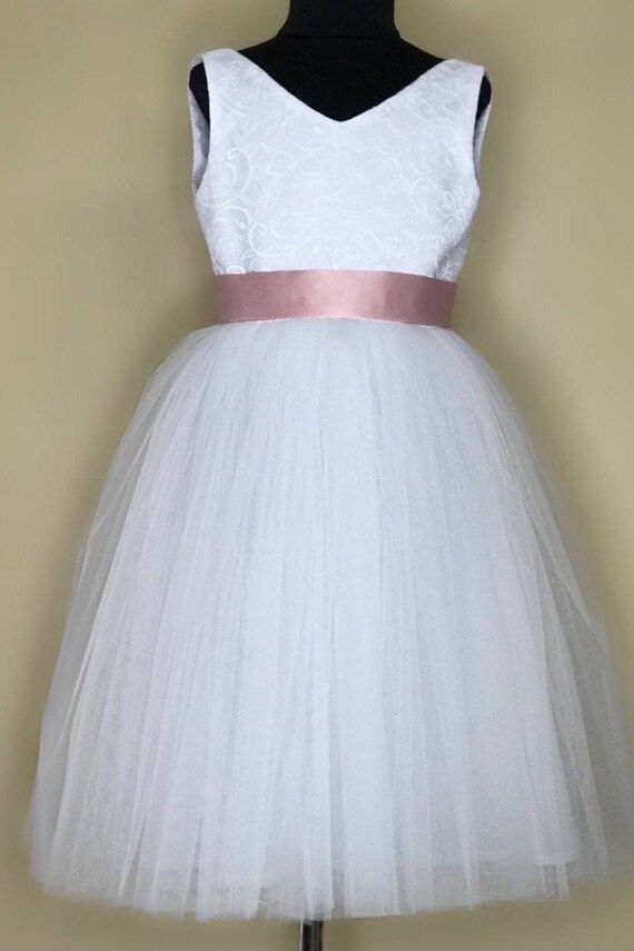 Modest Flower Girl Dressflower Girl Dress With Dusty Blush Etsy