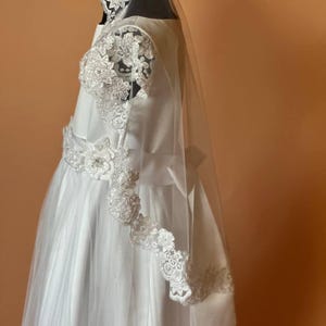 Lace Communion Dress with Mantilla Veil: Beaded Tulle