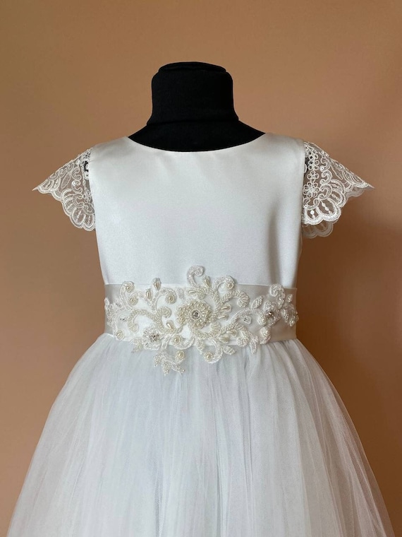 can first communion dresses be ivory white 1st communion dresses Fancy Ruched Pearl Top First Holy Communion Gown White Ivory Grandma's Little Darlings-parroquiadesanalbertomagno.com