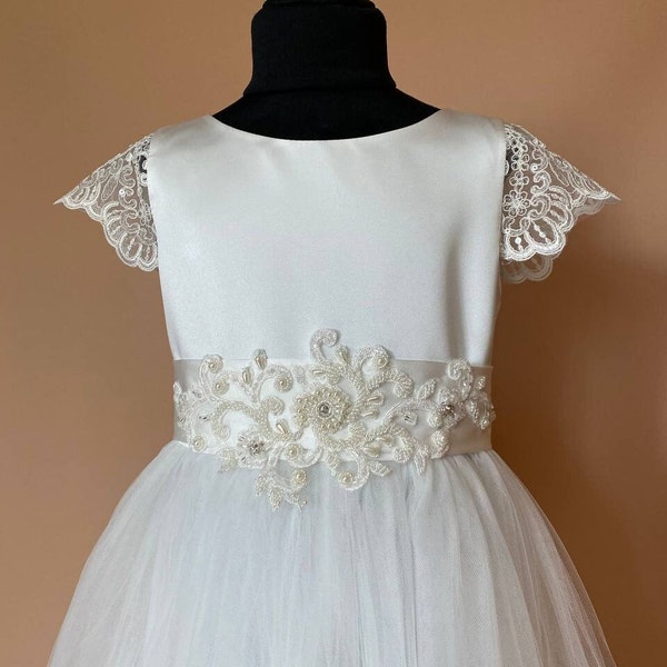 First Communion Dress Tea Length, Communion Dress,Flower Girl Dress,Holy Communion Dress.