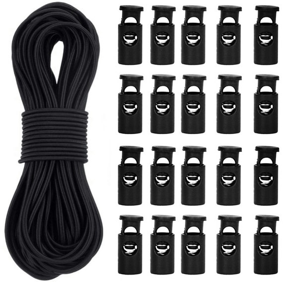 100pcs Cord Locks Spring Toggle Stopper Clasp End 50 Ft 1/8 Inch Bungee  Shock Cord Elastic String for Crafts, Mask, Drawstring, Clothing 