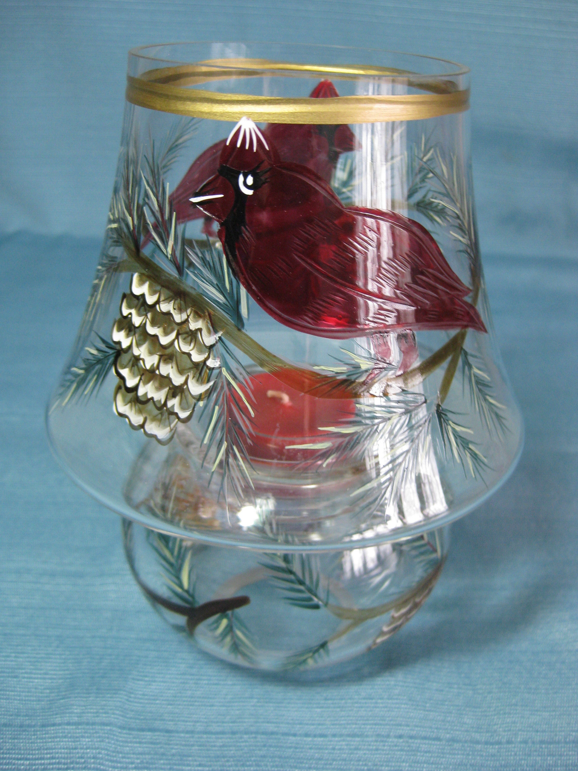 HOLIDAY CARDINAL 7 Hurricane Crystal Crackle Glass Lamp Etsy