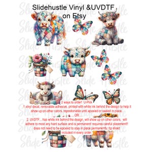 Slide Hustle, Patchwork cow Element Sheet, Patchwork, Spring, Highlands on Clear Spot White Vinyl or UV DTF, VF705ES33E