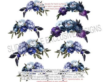 UVDTF Decal Element sheet, Beautiful Dark Florals, Romantic Flowers in UVDTF, VF718ES7