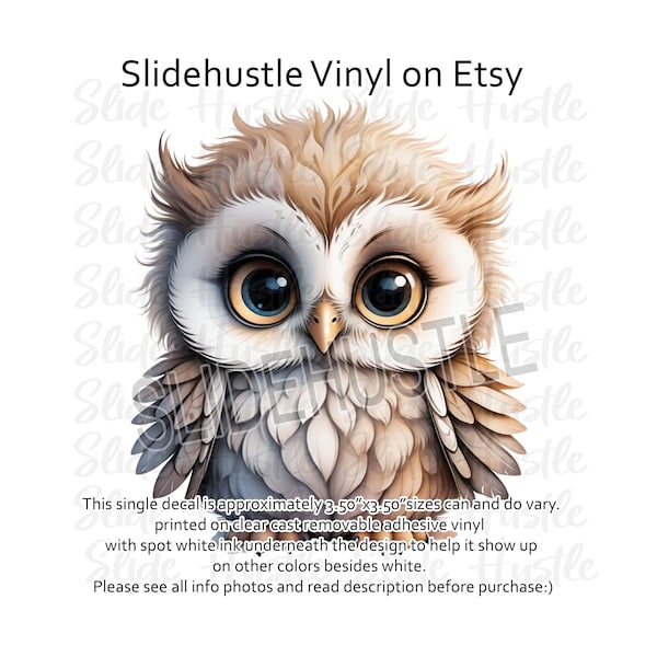 Cute Owl Vinyl Decal, Beautiful Owl Tumbler Decal, Wildlife Decal Spot White, Ready to use, Indoor use only, VF128A D12