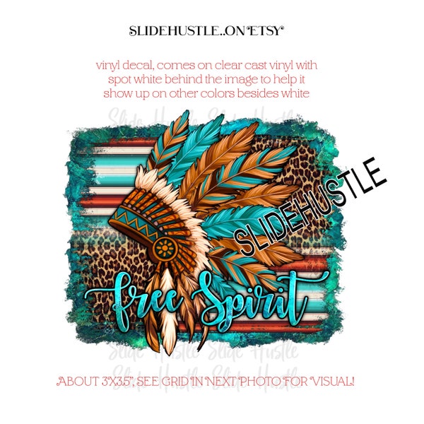 Indian Head Dress, Feather Head Dress, Free Spirit Head Dress, Printed Vinyl Decal, Clear Cast, Spot White, Indoor use