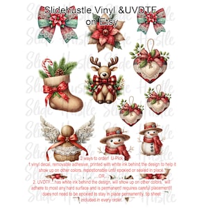 Rustic Christmas designs Element Sheet, Clear Spot White Vinyl or UV DTF, NOT for heat transfer, VF703ES8