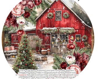 Christmas Tray Printed Vinyl, Winter Barn Scene, Adhesive Vinyl, Printed on opaque white only, VF708 Tray10