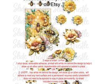 Printed Vinyl Element Sheet, Roses and Honey Bees, Clear Vinyl with Spot white, SizeA4, VF139 ELS1