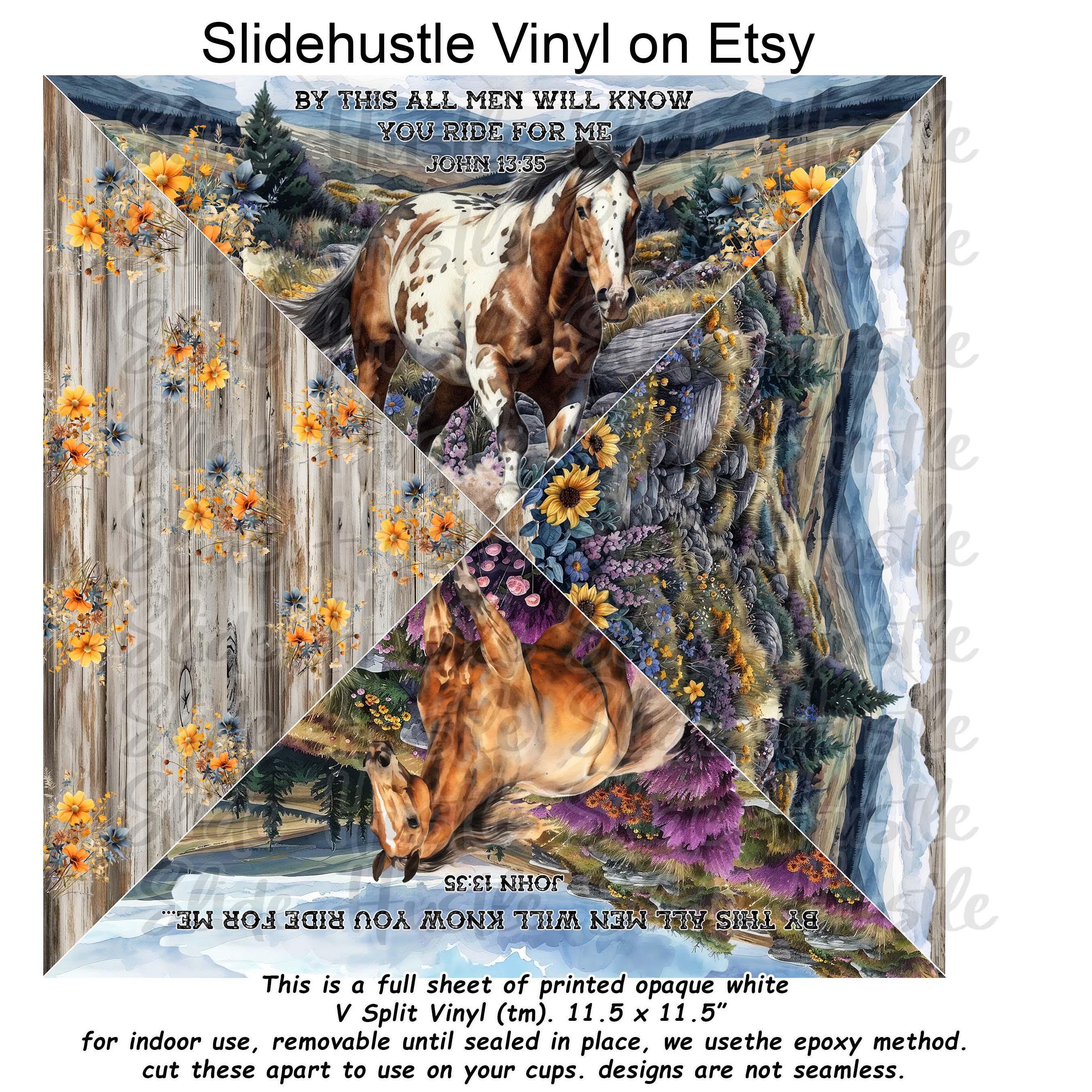 Slide Hustle V Split Vinyl, Printed Adhesive Vinyl for tumblers and more, Western Christian vinyl, Please watch listing video, VF158 VS502