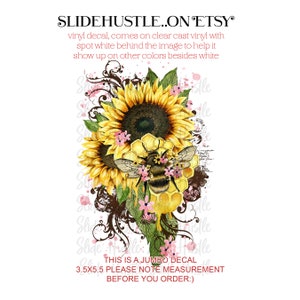 Sunflower and Bumble Bee Tumbler Decal, Jumbo size tumbler decal, 35.x5.5 inches, clear cast, spot white, indoor use, F11 S17 D1