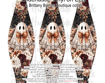 Brittany Barnes Halloween, Cute Ghosts, Fall Ghost Hourglass, Hourglass kiss cut shape, Removable Printed Adhesive Vinyl,  Cute Ghosts, HGB1