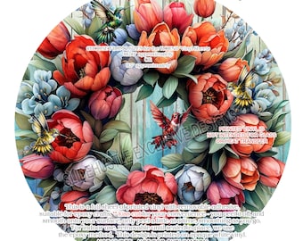 Hummingbirds on Printed Vinyl with Tulips, Hummingbirds, Removable Adhesive Vinyl, Printed on opaque white only, VF708 Tray 230