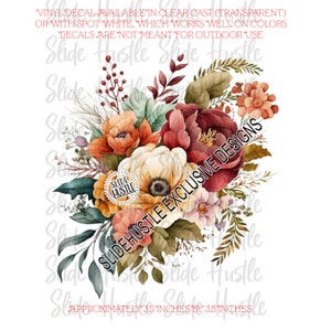 Boho Floral Decal, Boho Flowers Vinyl Decal, Clear Spot White or UV DTF, Ready to use VF42 S1 D14