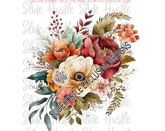 Boho Floral Decal, Boho Flowers Vinyl Decal, Clear Spot White or UV DTF, Ready to use VF42 S1 D14