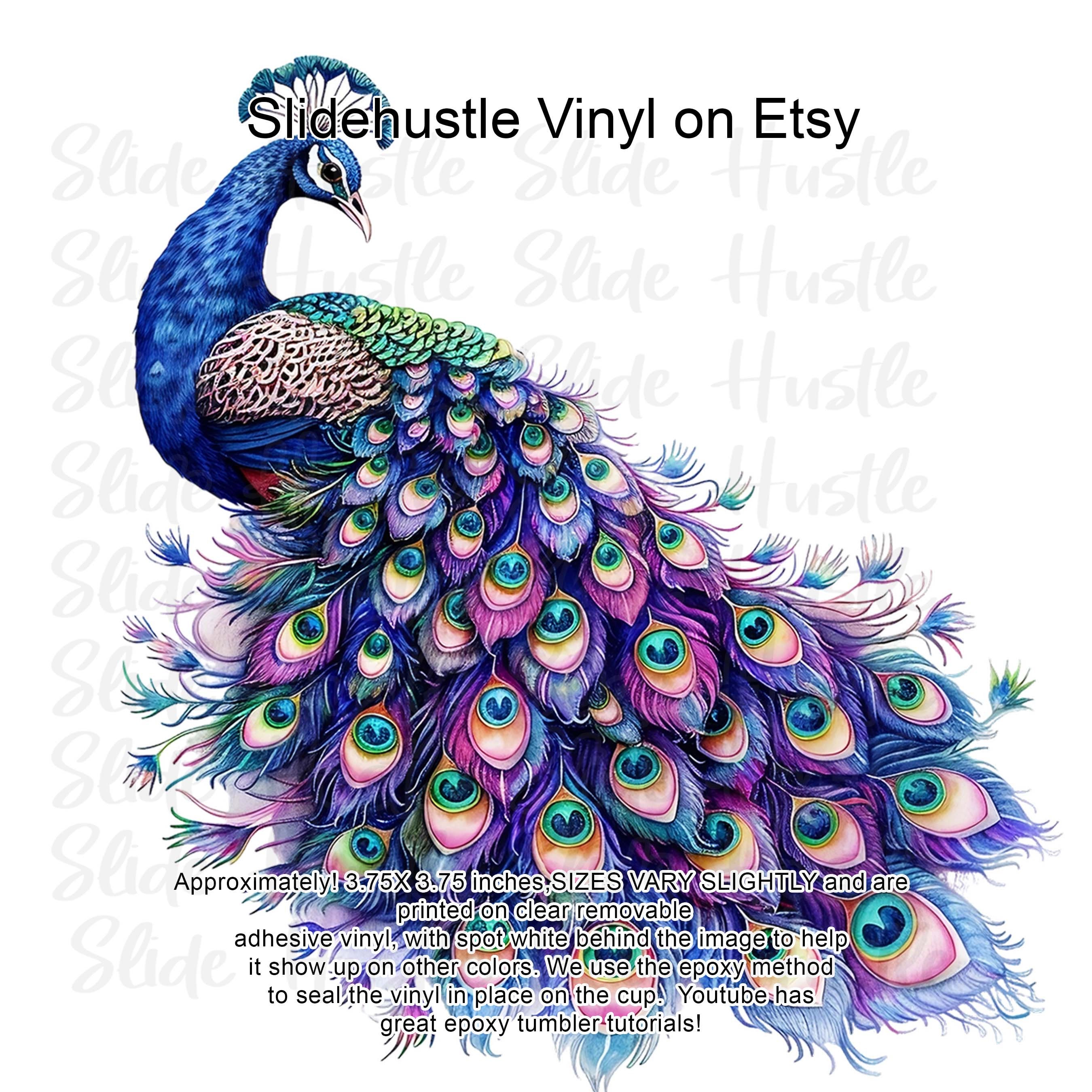 Peacock Printed Vinyl Decal Spot White Ink, Peacock Clear Cast