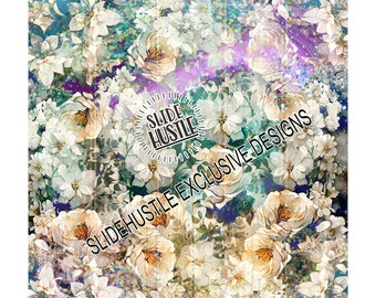 Roses, Vinyl Full Sheet, Beautiful Flowers Tumbler Adhesive Vinyl, choose opaque white, or clear removable vinyl, 11.5x11.5" VF130FS6
