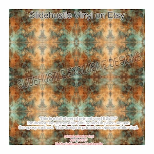 May include: A full sheet of printed vinyl with a rusty, metallic design. The vinyl is 11.5 inches by 11.5 inches and is suitable for indoor use. It is removable until sealed in place and printed on opaque white vinyl. The text "This is a full sheet of printed vinyl 11.5x11.5" for indoor use, removable until sealed in place, we use the epoxy method. This design is printed on opaque white vinyl. printed adhesive vinyl NOT UVDTF Not for Sublimation or Heat transfer" is included in the image.
