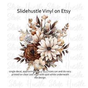 Watercolor Floral Vinyl Decal, Boho Western Floral Vinyl Decal, Clear Cast Spot White, Ready to use, Indoor use only, VF149 D1 3.5x3.5"