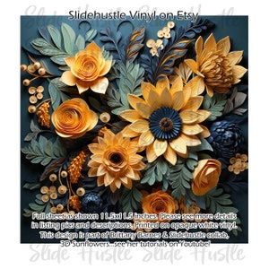 May include: A digital download of a 11.5x11.5 inch printable design featuring a bouquet of yellow and blue paper flowers. The design is part of a collaboration between Brittany Barnes and Slidehustle. The text "Slidehustle Vinyl on Etsy" is at the top of the image.