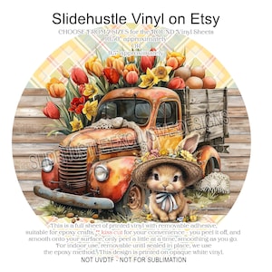 Printed Vinyl with Easter truck with Spring Tulips, Removable Adhesive Vinyl, Printed on opaque white only, VF708 Tray 219