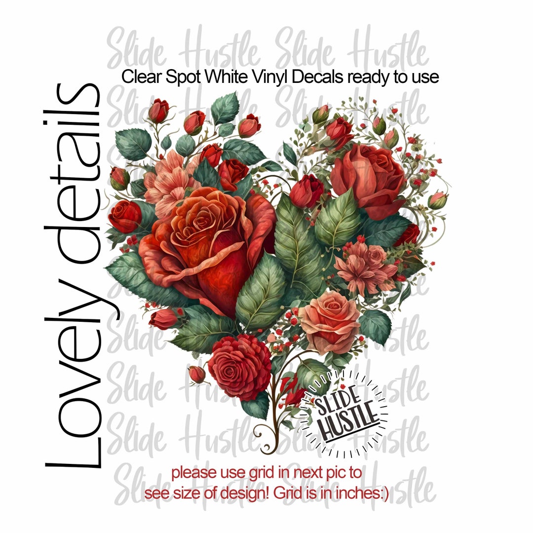 Valentine's Day Vinyl Decal, Valentine's Day Rose Heart, Clear Spot