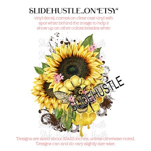 Sunflower and Bee Tumbler Decal, Tumbler Decal, Vinyl Tumbler Decal, Clear Cast, Spot White, Indoor use