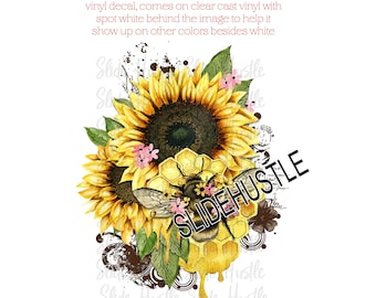 Sunflower and Bee Tumbler Decal, Tumbler Decal, Vinyl Tumbler Decal, Clear Cast, Spot White, Indoor use