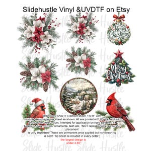 UVDTF Winter Floral Element Sheet, Cardinals, Winter flowers, UVDTF Element sheet, 11x11 VF725ES38