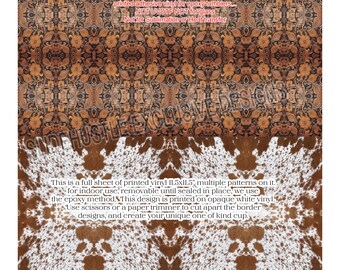 Western Printed Adhesive Vinyl Sheet, Embossed leather and Cowhide removable vinyl, 11.5x11.5" VF730 FSB5, Indoor Use