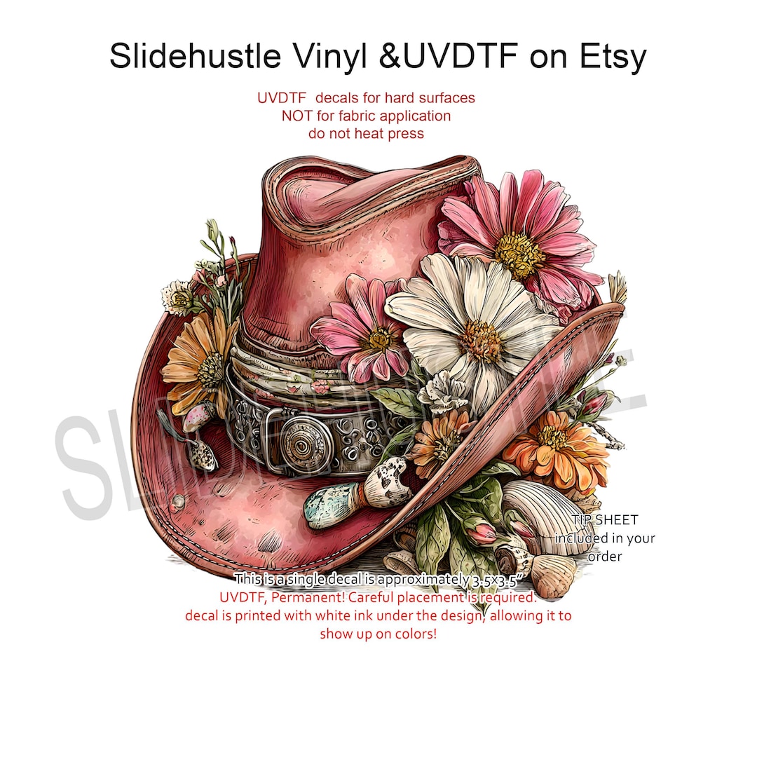 Colorful Cowgirl Hat and Flowers, UVDTF Decal (3.5x3.5") VF744 D9 - Etsy