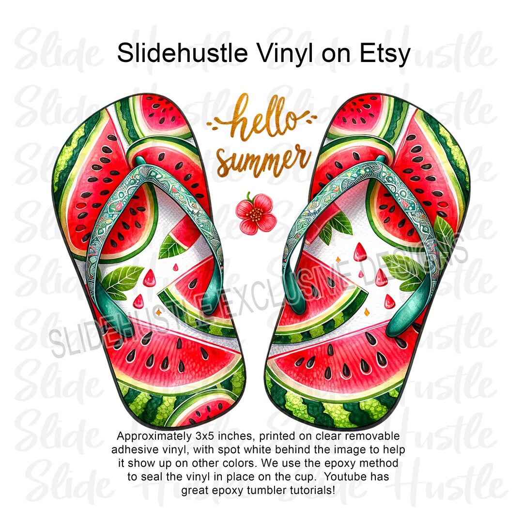 Watermelon Flip Flop Tumbler Decal, Hello Summer Clear Cast Decal
