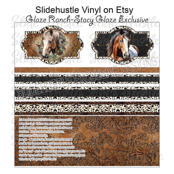 Stacy Glaze Border Sheet, Western, Horses, Leather look Printed Adhesive Vinyl, Indoor use only, removable adhesive, VF158SGD3