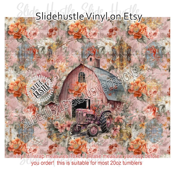 Beautiful Rustic Barn Tumbler Wrap, Rustic Floral Printed Vinyl, Epoxy Tumbler Wrap, 8.5x10", VF149TW406