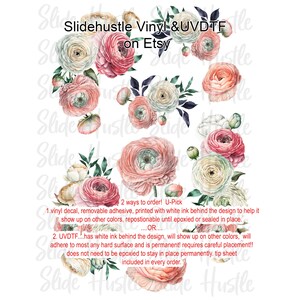 Printed Element Sheet with beautiful pink and soft red flowers, winter floral, Clear Spot White vinyl or UV DTF, VF700 ES1
