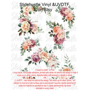 Delicate Floral Roses Element Sheet, Roses Tumbler decal, Clear Spot White Vinyl or UV DTF, NOT for heat transfer, VF717 ES5