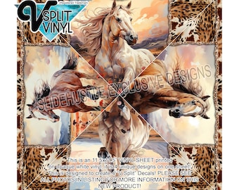 Wild Horses V SPLIT Printed Adhesive Vinyl, Wild Horses and Cowhide V Split Decal Vinyl, Please see Listing photos & video, VF163VS35