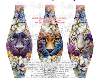 Bright Colorful Big Cats Hourglass Vinyl, Hourglass kiss cut shape, Removable Printed Removable Adhesive Vinyl, VF743 HG9 20oz