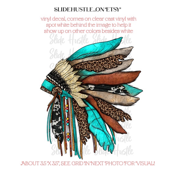 Indian Head Dress, Feather Head Dress, Free Spirit Head Dress, vinyl decal, tumbler decal, indoor use, Ready to Use