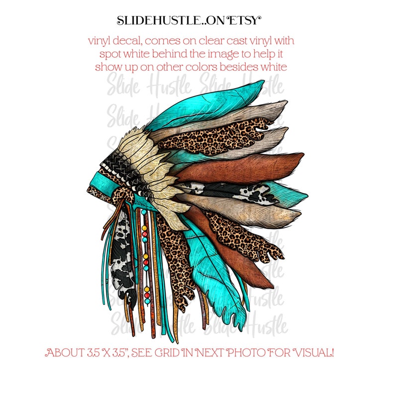 Indian Head Dress, Feather Head Dress, Free Spirit Head Dress, vinyl decal, tumbler decal, indoor use, Ready to Use image 1