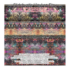 May include: Printed vinyl sheet for epoxy tumblers. The design features a colorful, ornate pattern with floral and lace elements. The text on the sheet reads "Slidehustle Vinyl on Etsy" and includes instructions for use. The sheet measures 11.5" x 5".