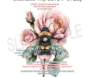 Bumble Bee and Roses, this is a UVDTF decal, VF743UV16, 3.5"