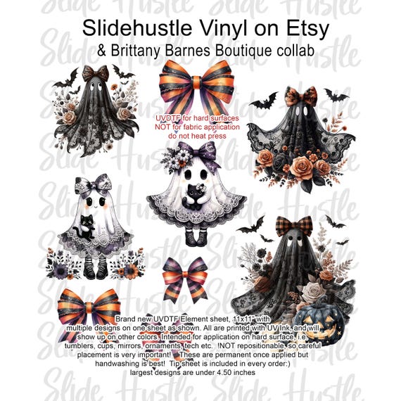 UVDTF Boho Ghost Element sheet, Brittany Barnes Boho Ghost decals, Choose UVDTF or Clear Vinyl with spot white, VF726 UVB2