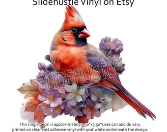 Cardinal, Red Bird, Vinyl Decal, Clear Cast Spot White, CCD, Ready to use, Indoor use only, VF136B D31 3.5x3.5"