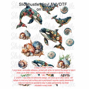 Colorful Whales Element Sheet, Whales, Sea Life, Printed on Clear Spot White Vinyl or UV DTF, NOT for heat transfer, VF168ES3