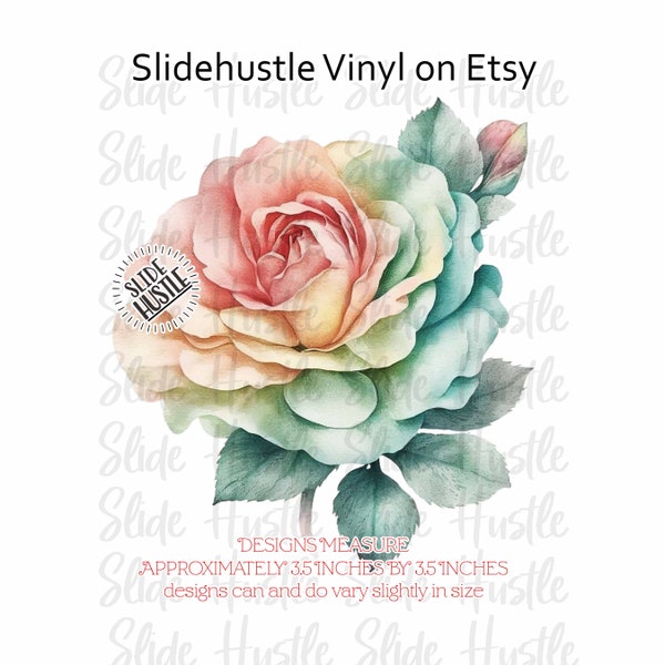 Watercolor Floral Vinyl Decal, Rose Vinyl Decal, Clear Cast Spot White, Ready to use, Indoor use only, VF136 D88 measures 3.5x3.5